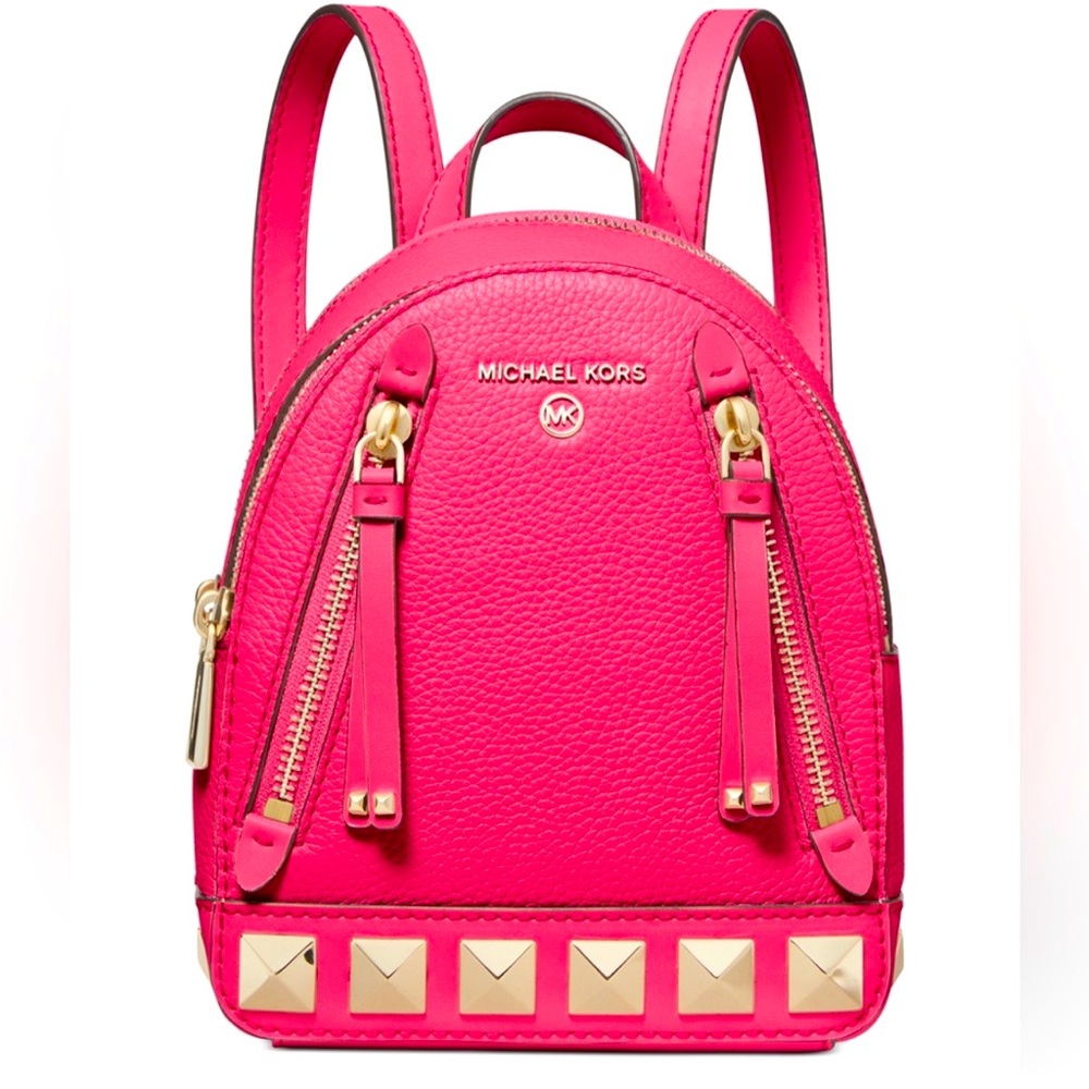 Brooklyn Extra-Small Pebbled Leather Backpack- Hot pink - Picture 7 of 11